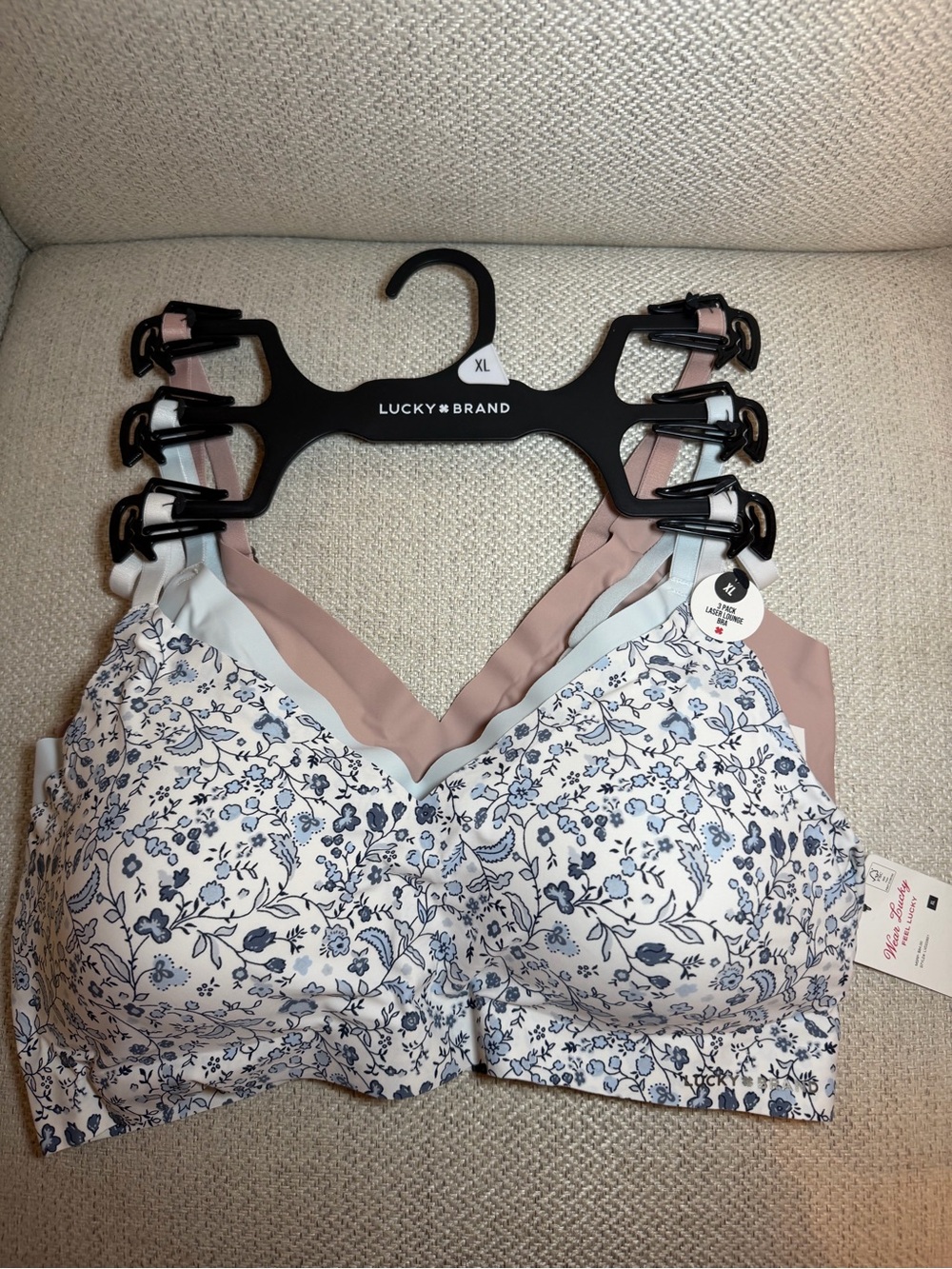 Lucky Brand Blue Floral & Blush Wireless Bra 3 pack